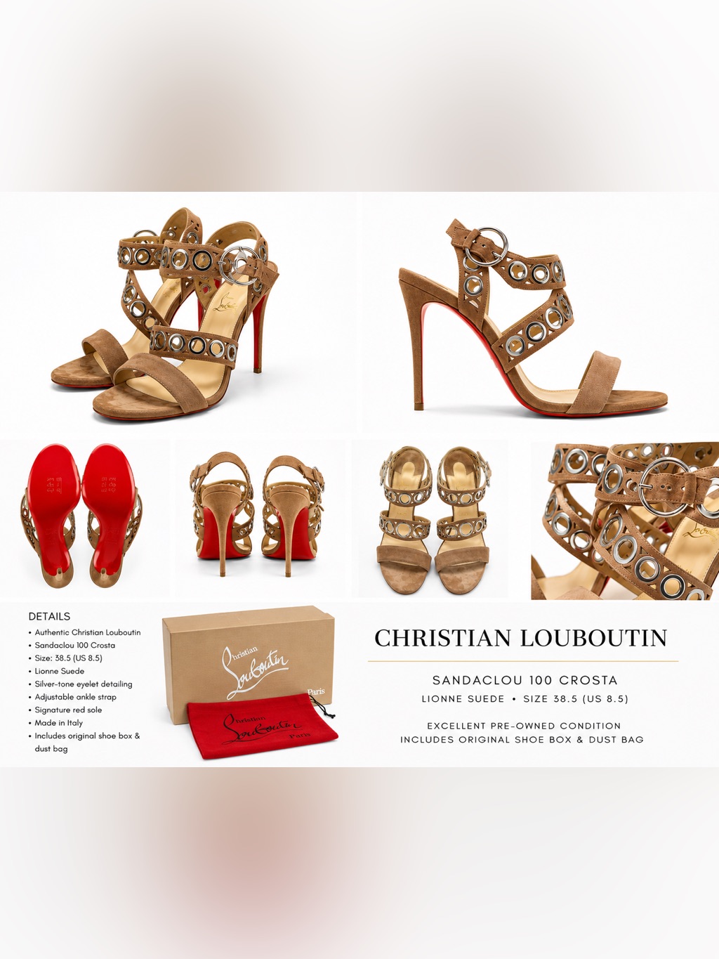 Christian Louboutin Tan Suede Sandaclou 100 Grommet Strap Heels